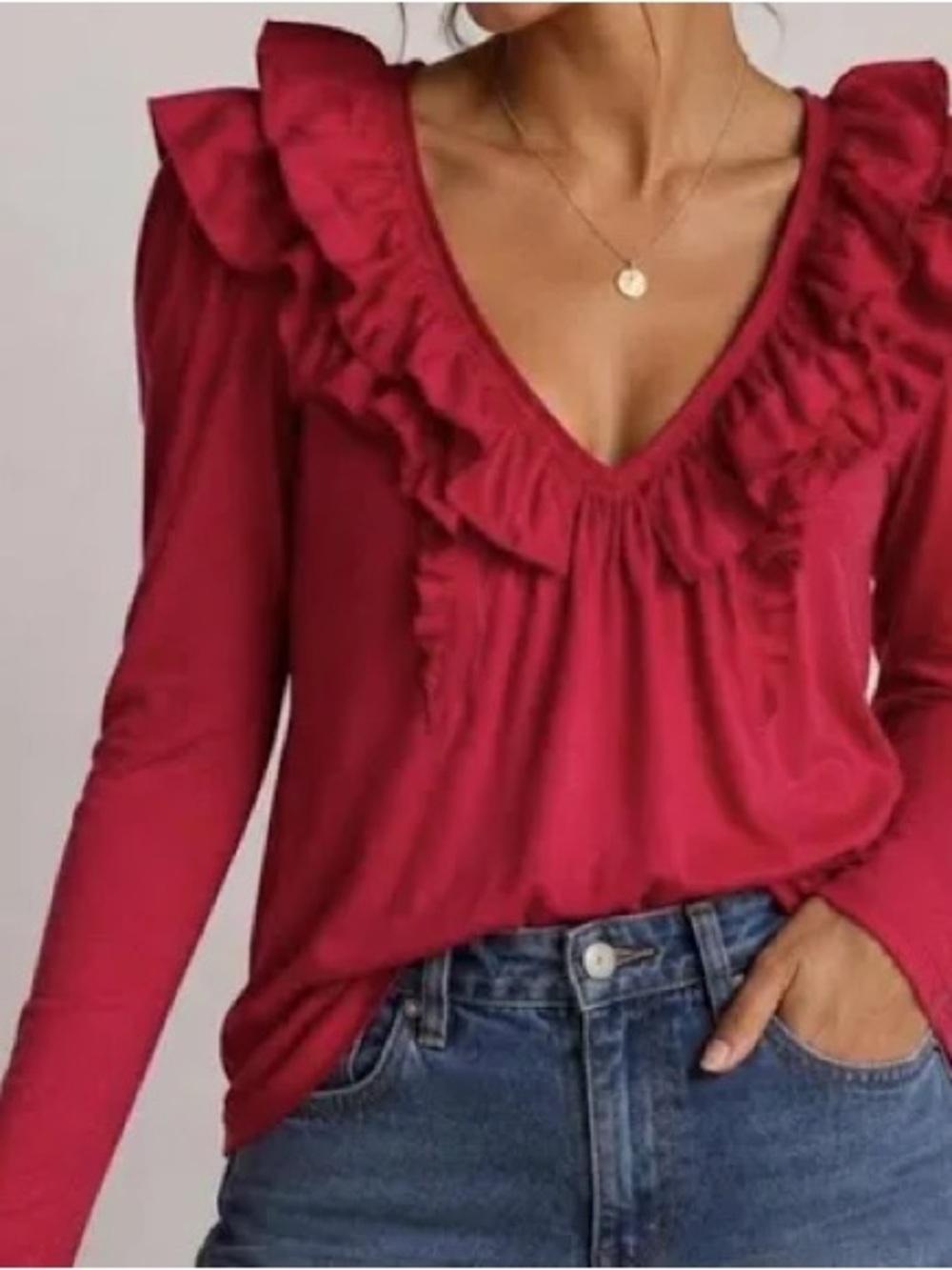 Anthropologie Ruffled V-Neck Top Size Medium NWOT